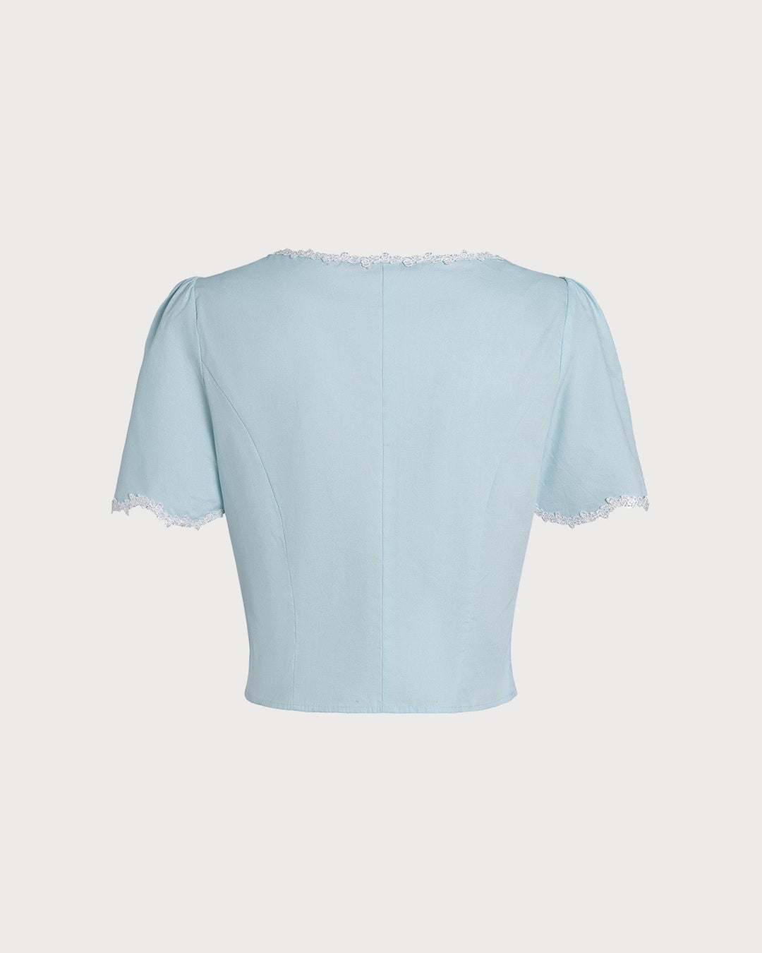 Light Blue Lace Button Square Neck Shirt