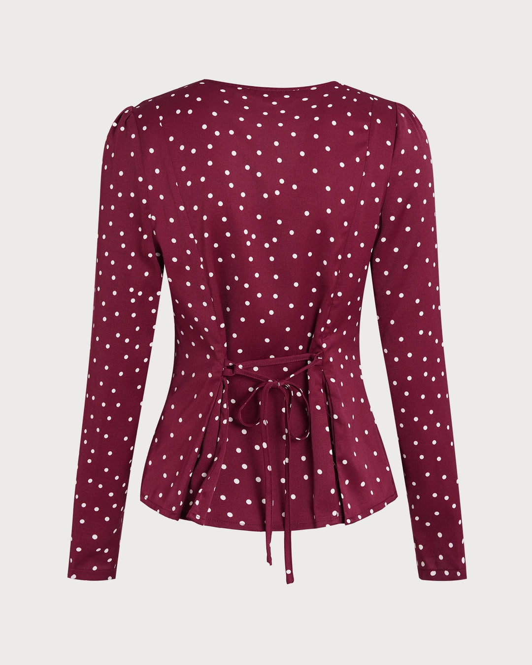 Wine Red Polka Dot V Neck Blouse