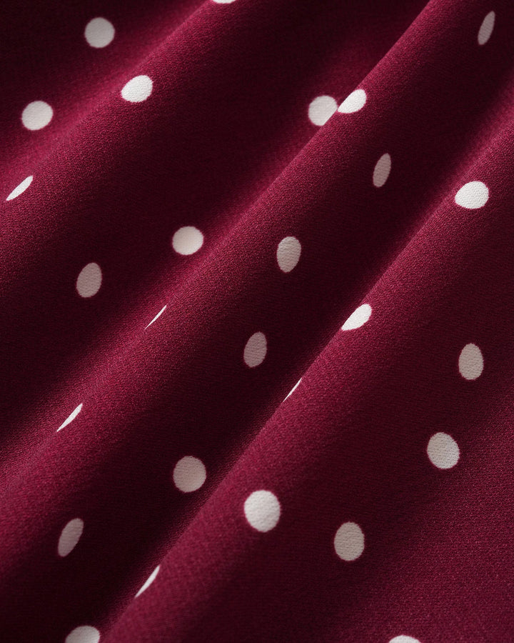 Wine Red Polka Dot V Neck Blouse