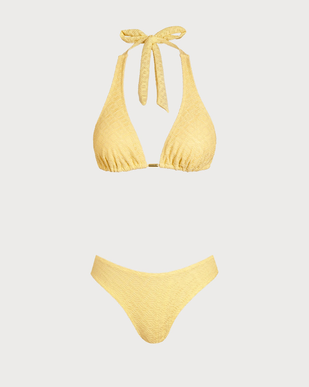 Yellow Jacquard Textured Bikini Set