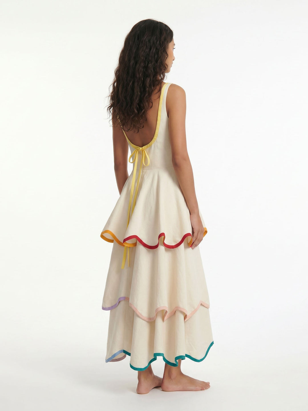 Cream Rainbow Ruffle Maxi Dress