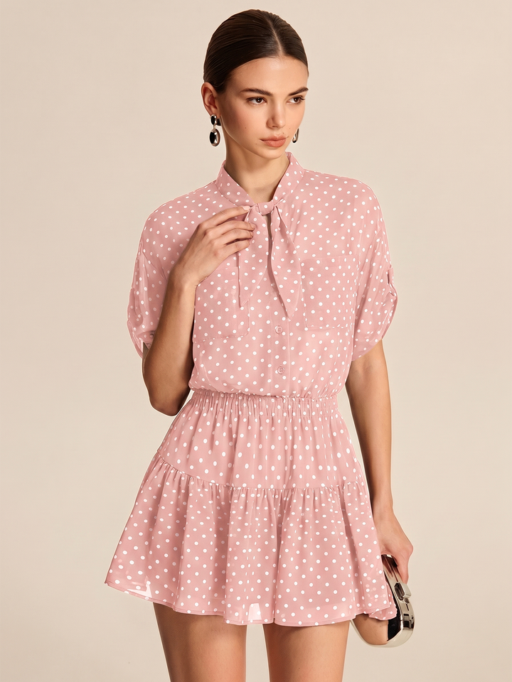Polka Dot Sheer Shirt & Mini Skirt Set