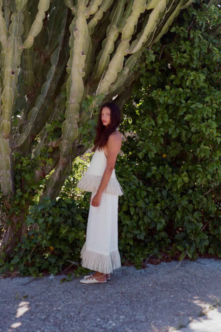 Open Back Halter Fringe Top