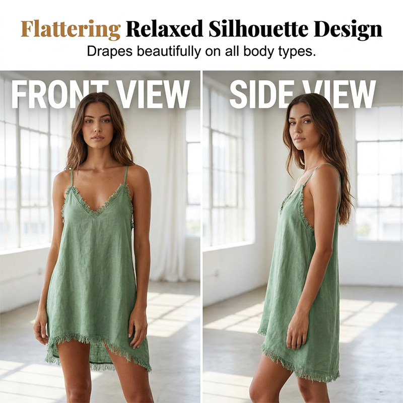 Frayed Edge V-Neck Mini Slip Dress