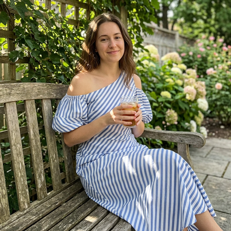 Women's Striped Off Shoulder Dress – Elegant, Flowy, Summer Chic 🌊