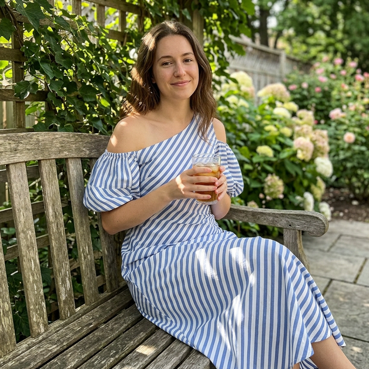Women's Striped Off Shoulder Dress – Elegant, Flowy, Summer Chic 🌊