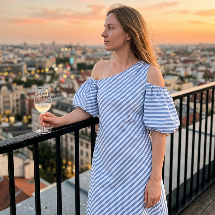 Women's Striped Off Shoulder Dress – Elegant, Flowy, Summer Chic 🌊