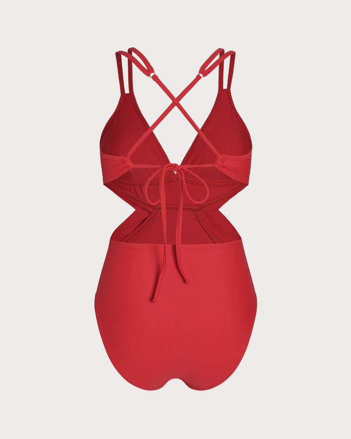 Red V Neck Bralette One Piece