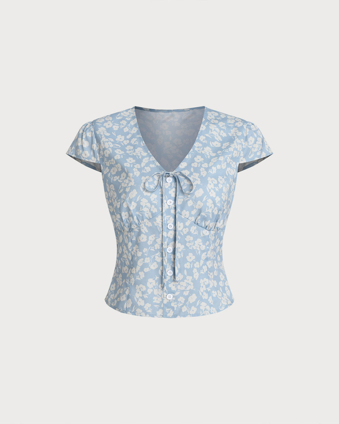 Blue Floral V-Neck Blouse
