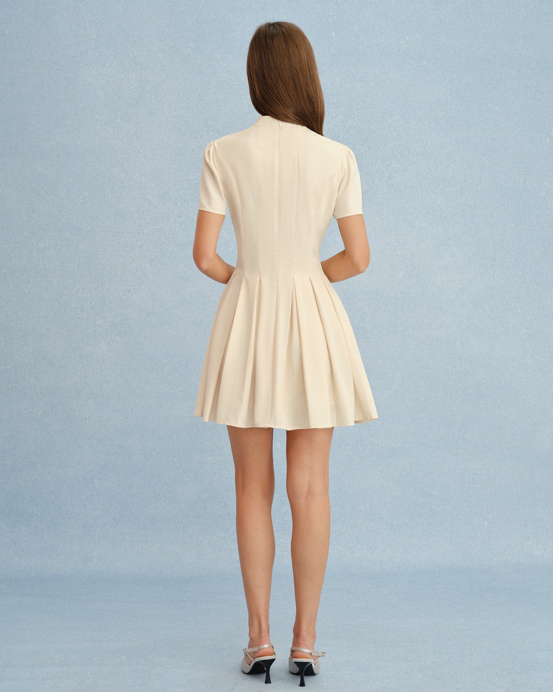 Apricot Mandarin Collar Cut Out Mini Dress