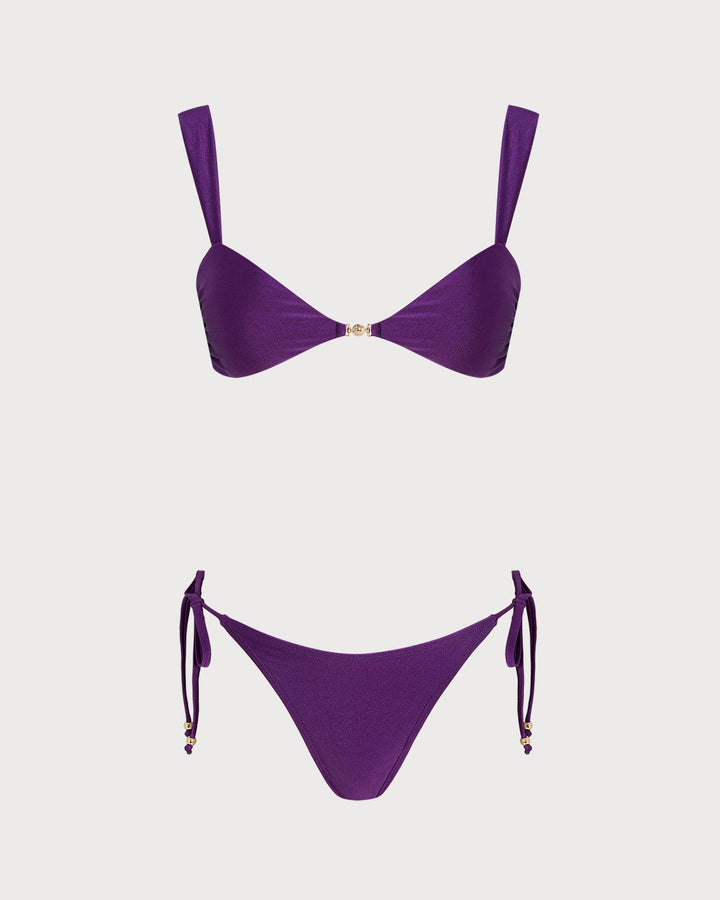 Purple Triangle Drawstring Bikini Set