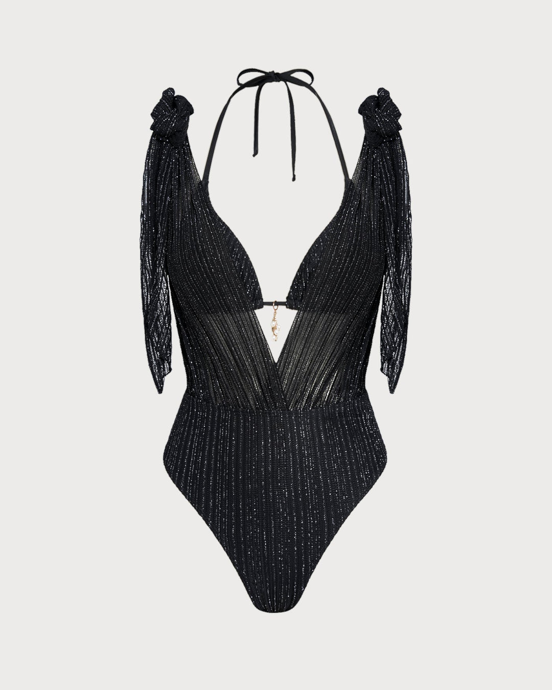 Black Halter Drawstring Triangle Bikini Set
