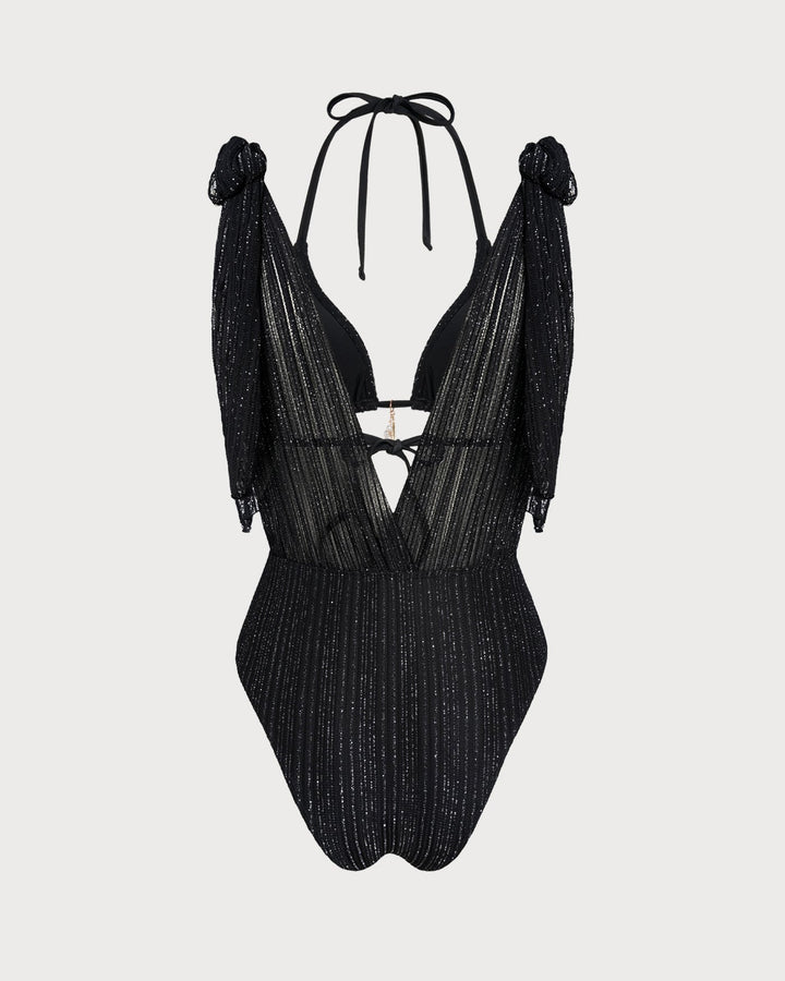 Black Halter Drawstring Triangle Bikini Set