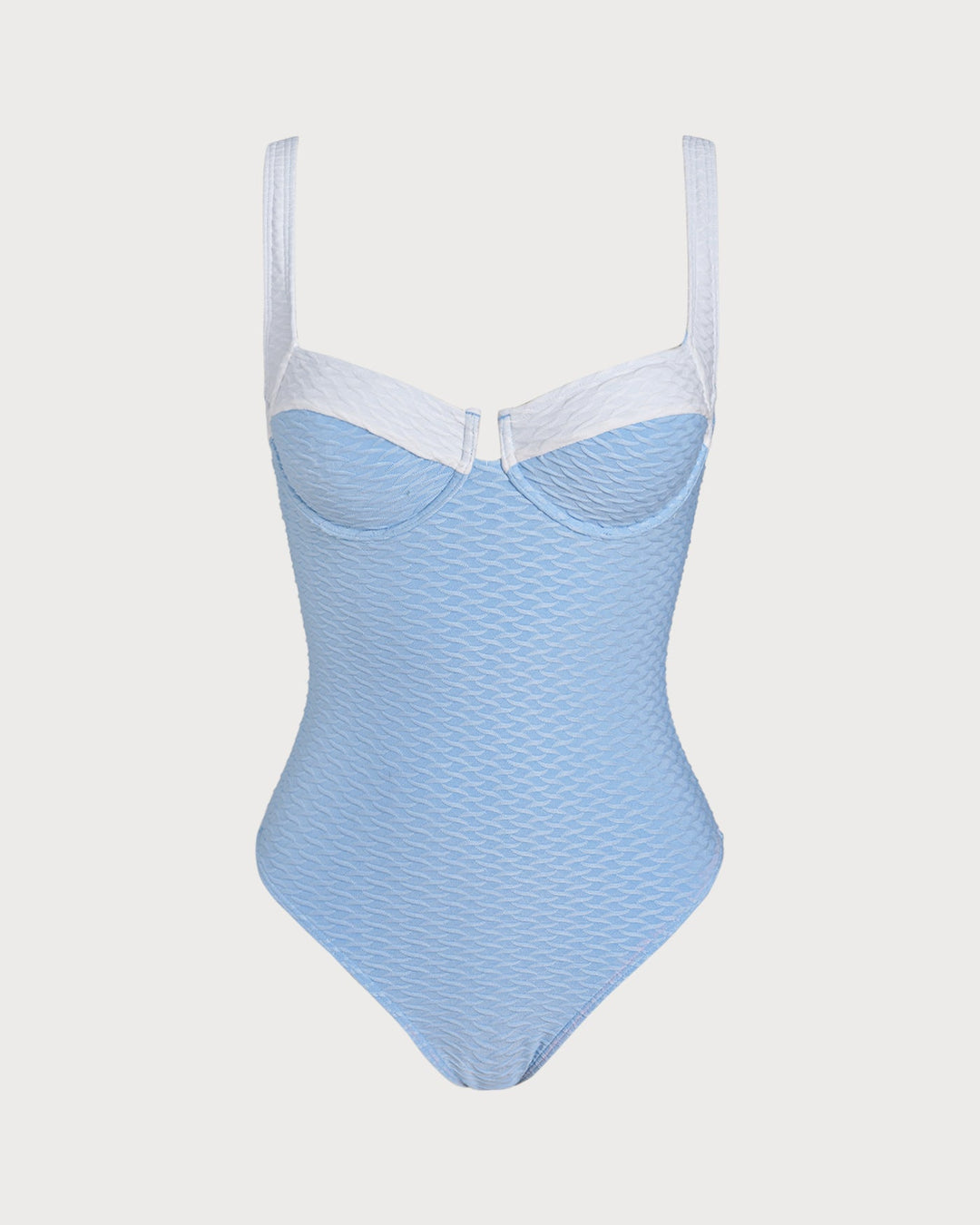 Blue Textured Contrasting Underwire One Piece