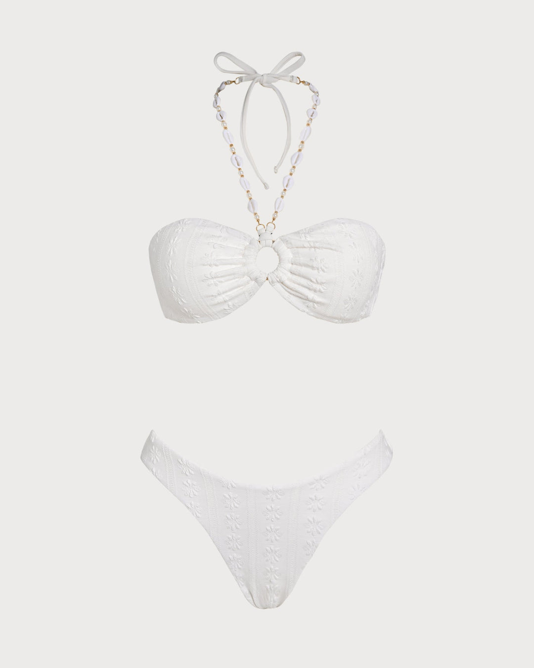 White Halter Jacquard Bandeau Bikini Set