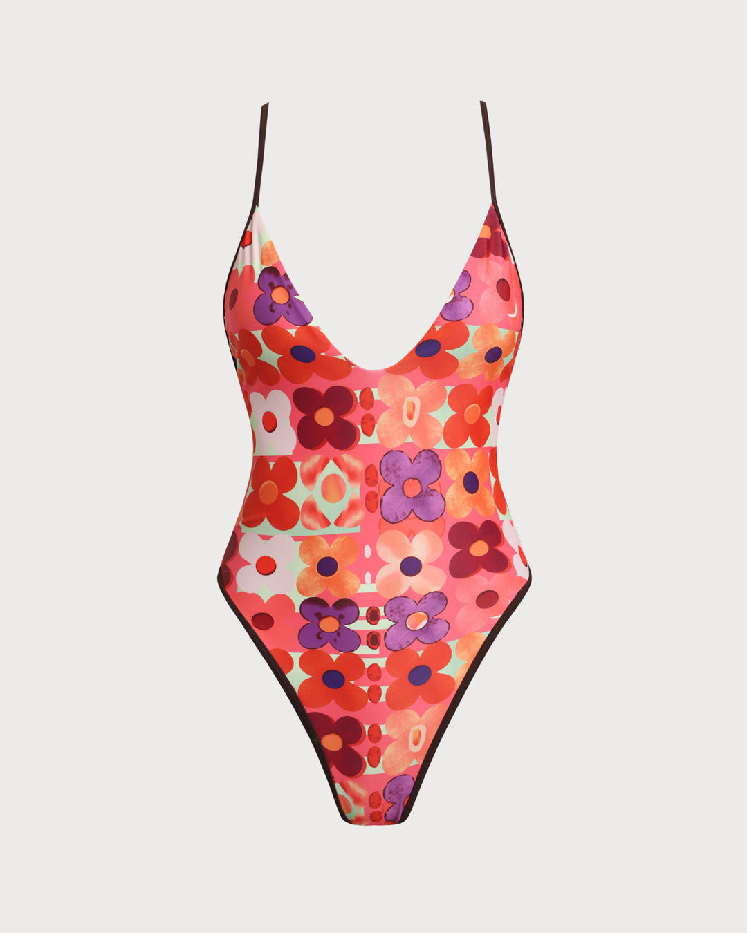 Red Floral Corset One-Piece Swimsuit