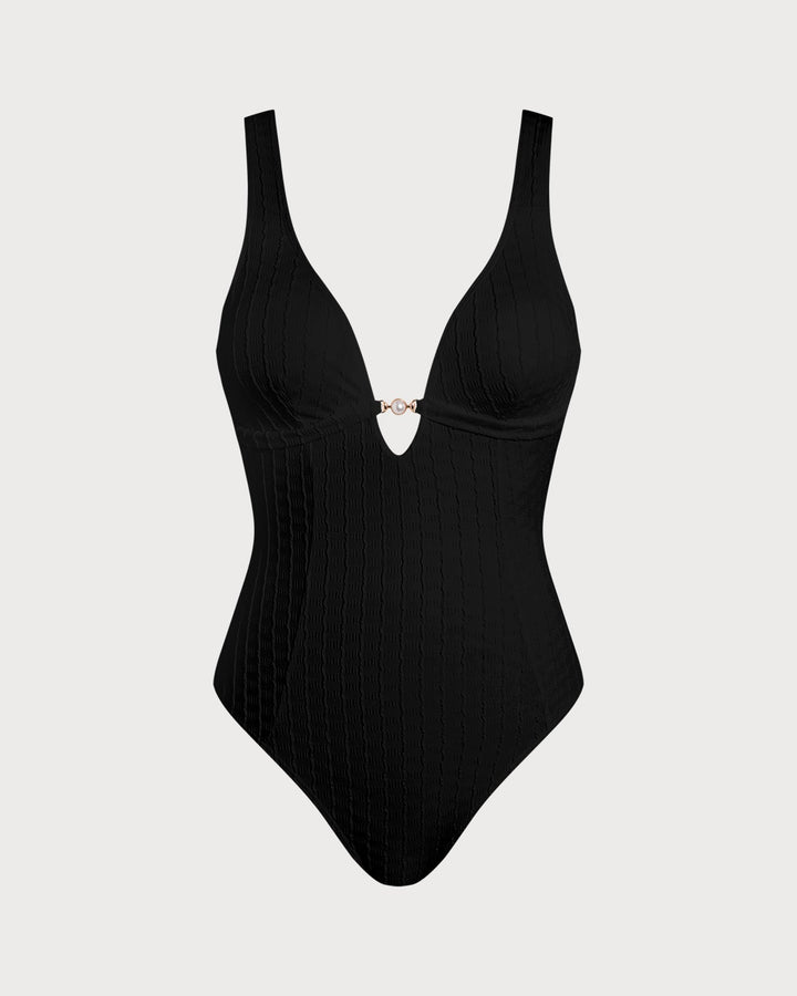Black V Neck Cut Out One Piece