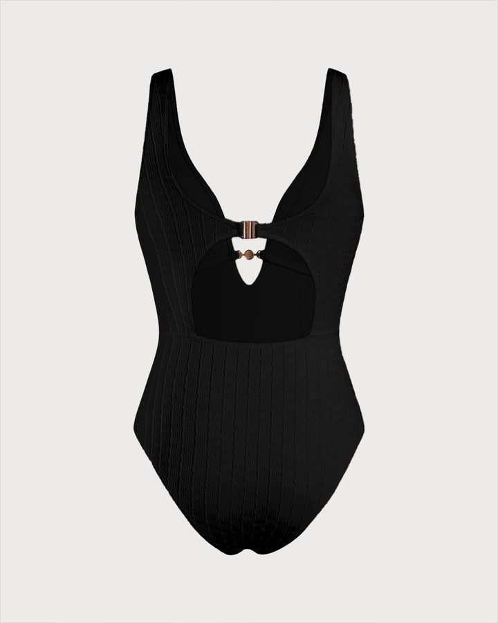 Black V Neck Cut Out One Piece