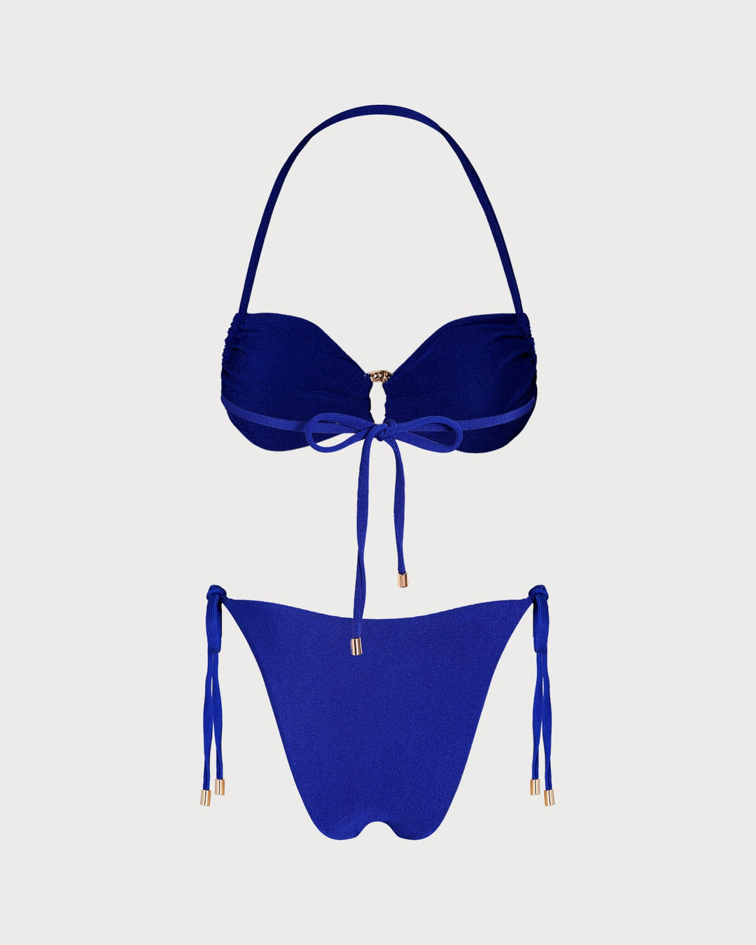 Blue Halter O-Ring Bandeau Bikini Set
