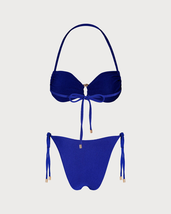 Blue Halter O-Ring Bandeau Bikini Set