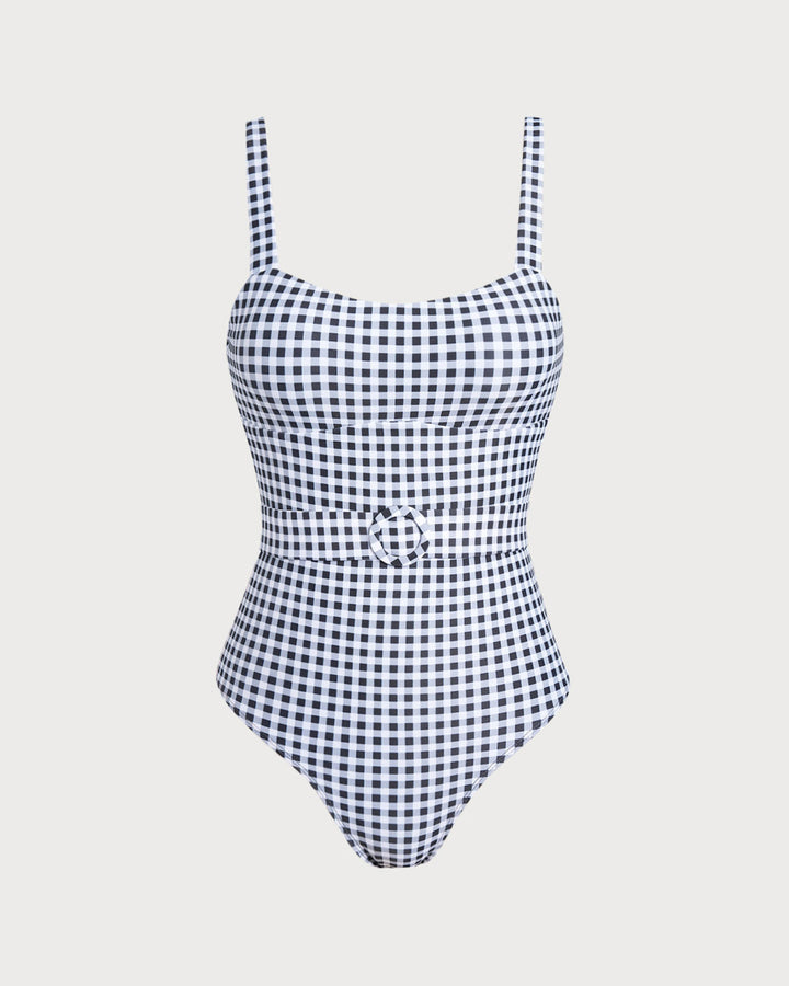 Black Plaid One Piece Swimwear