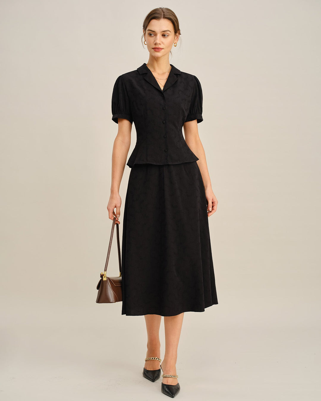 Black Embroidery Collar Button Blouse