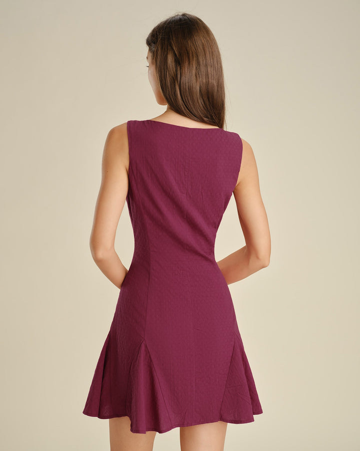 Red Square Neck Button Mini Dress