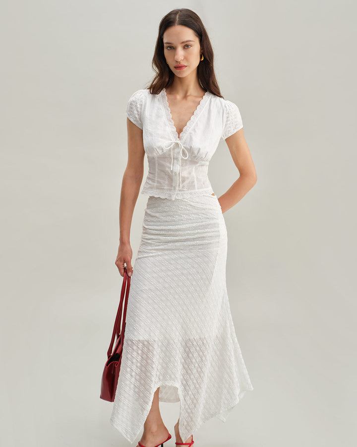 White Textured Cap Sleeve Blouse