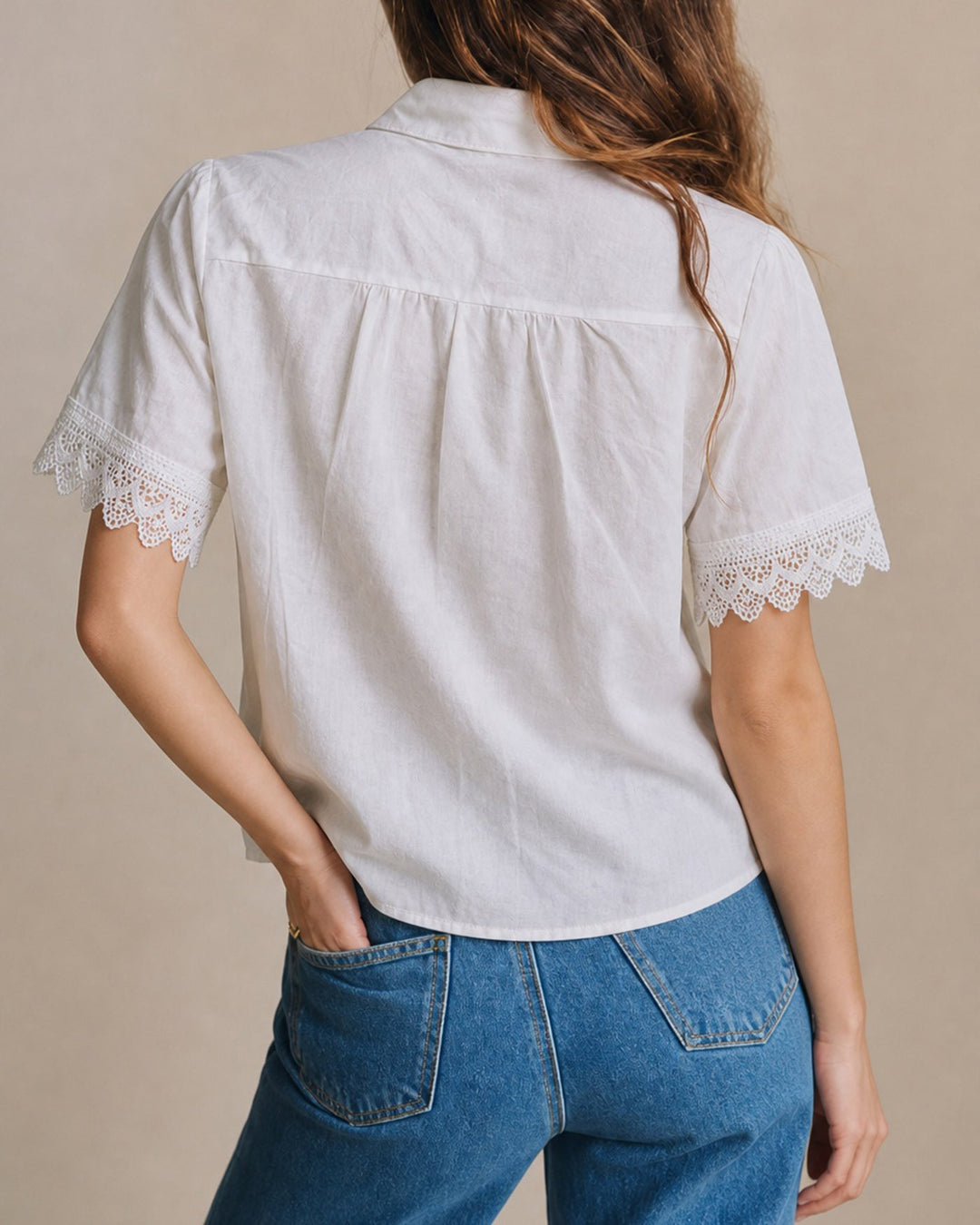 White Collar Splicing Button Shirt