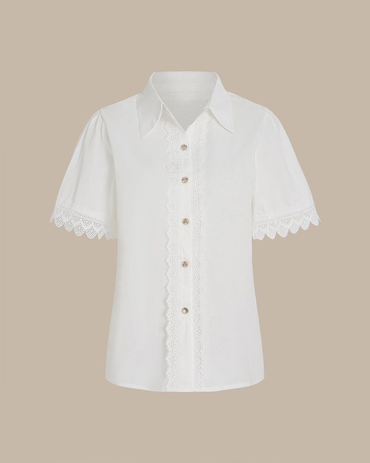 White Collar Splicing Button Shirt