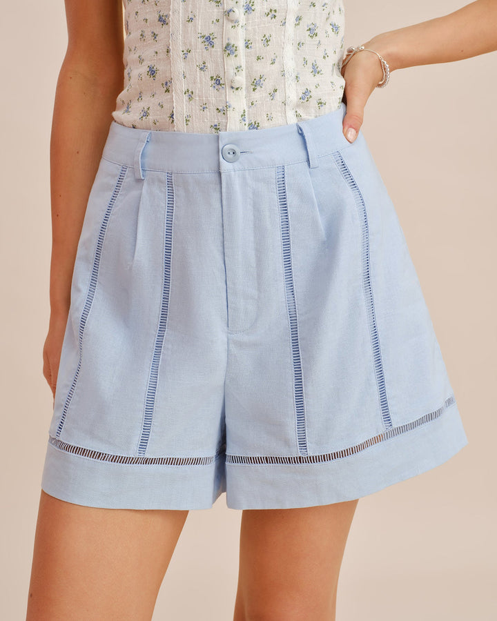 Blue Button Cut Out Zipper Shorts