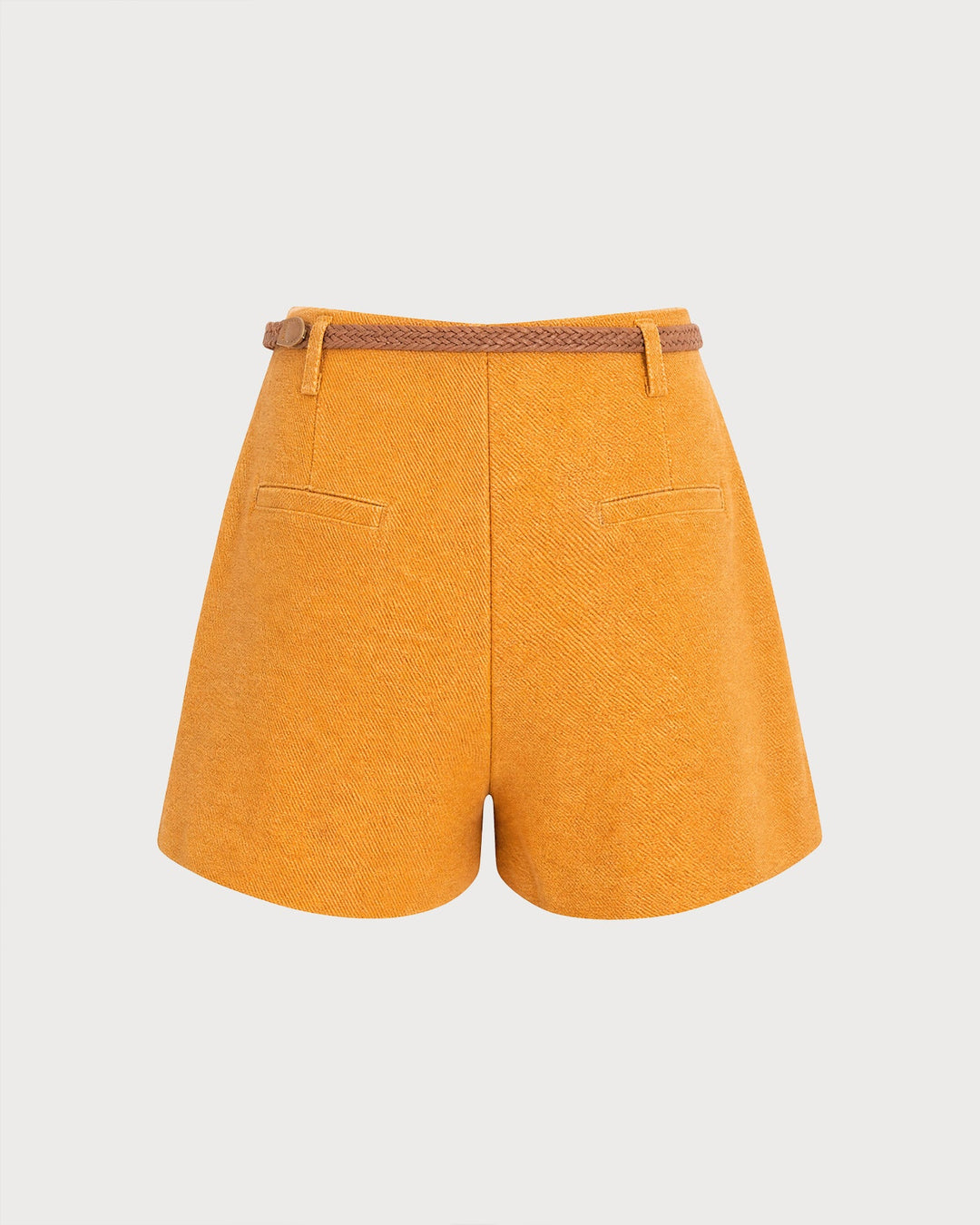Yellow Solid Belt Pockets Shorts