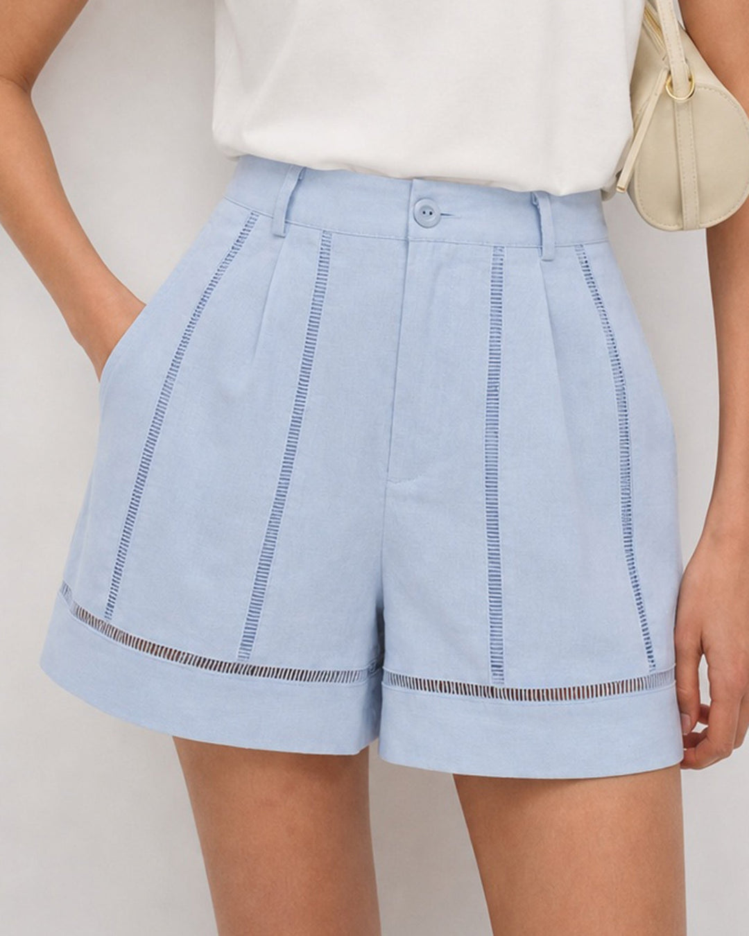 Blue Button Cut Out Zipper Shorts
