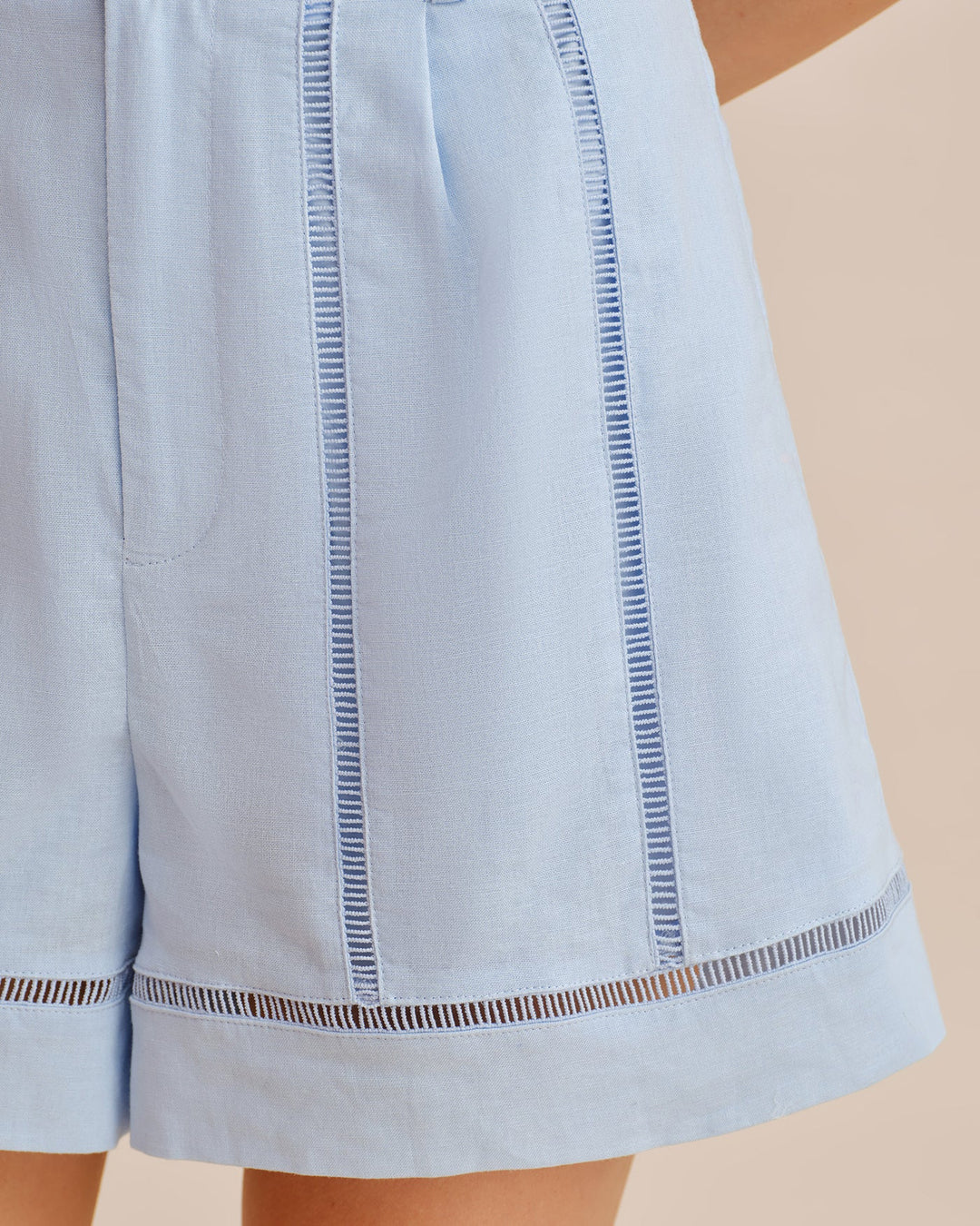 Blue Button Cut Out Zipper Shorts