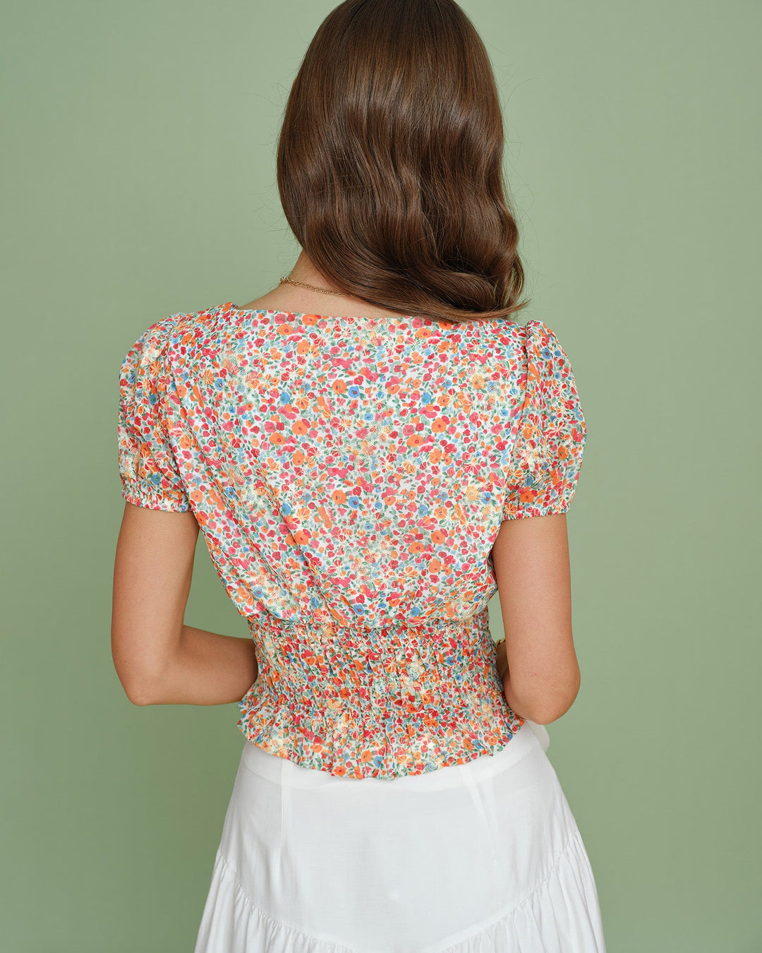 Floral Square Neck Puffed Sleeve Blouse