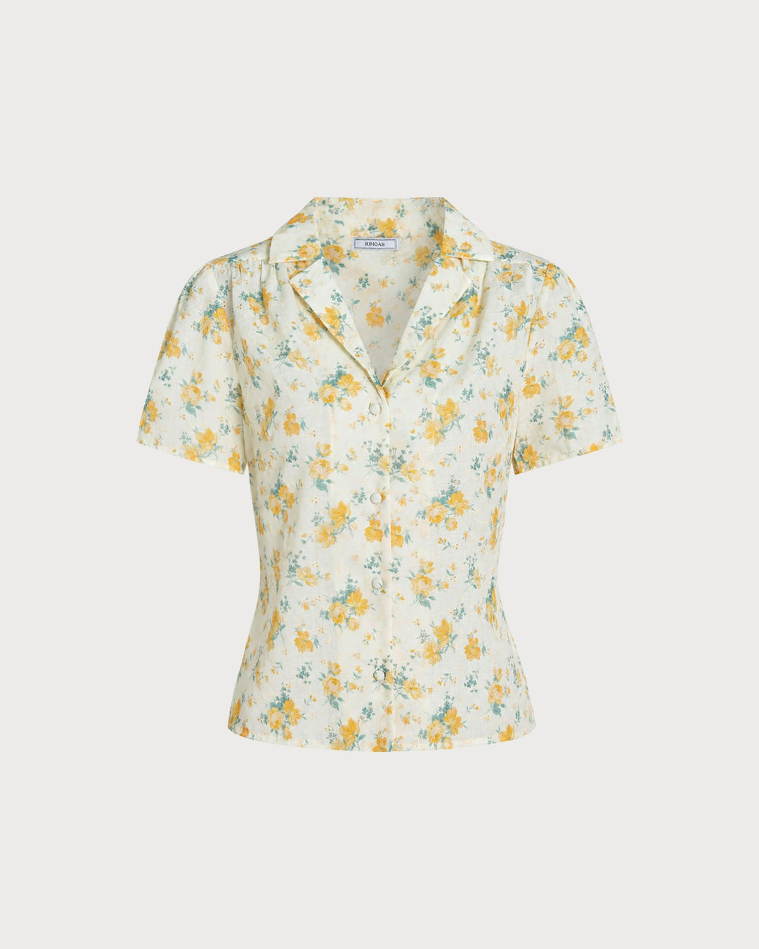 Yellow Collar Puffed Sleeve Floral Blouse