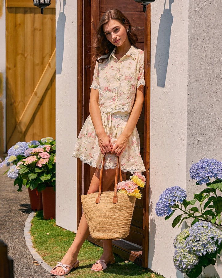 Floral Collar Lace Pockets Blouse