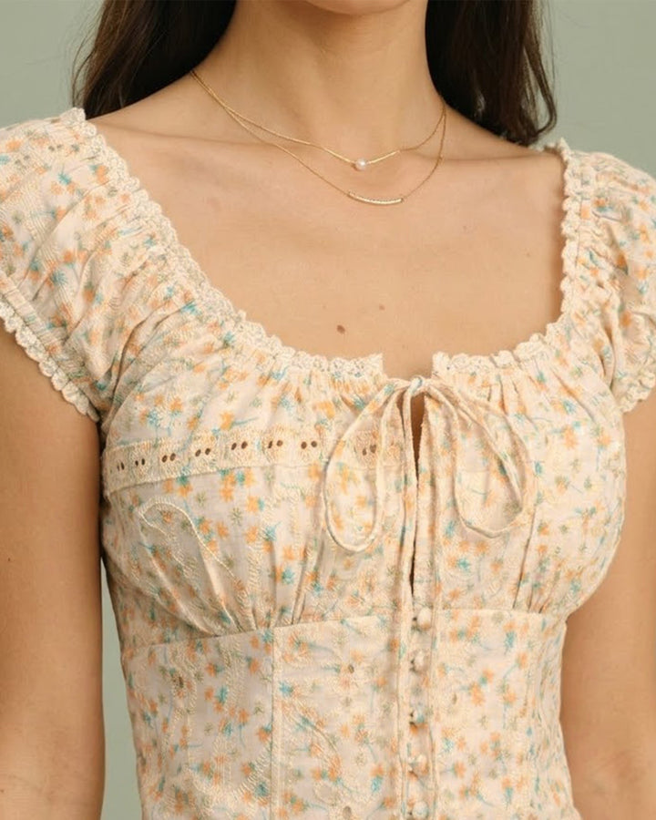 Yellow Square Neck Floral Blouse