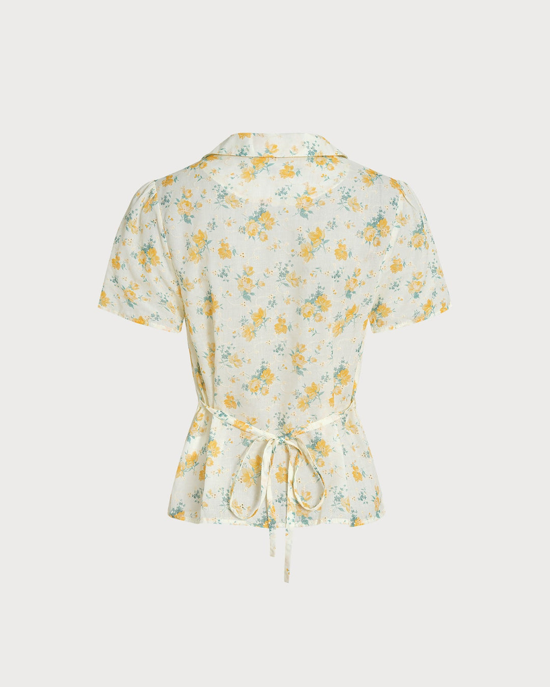 Yellow Collar Puffed Sleeve Floral Blouse
