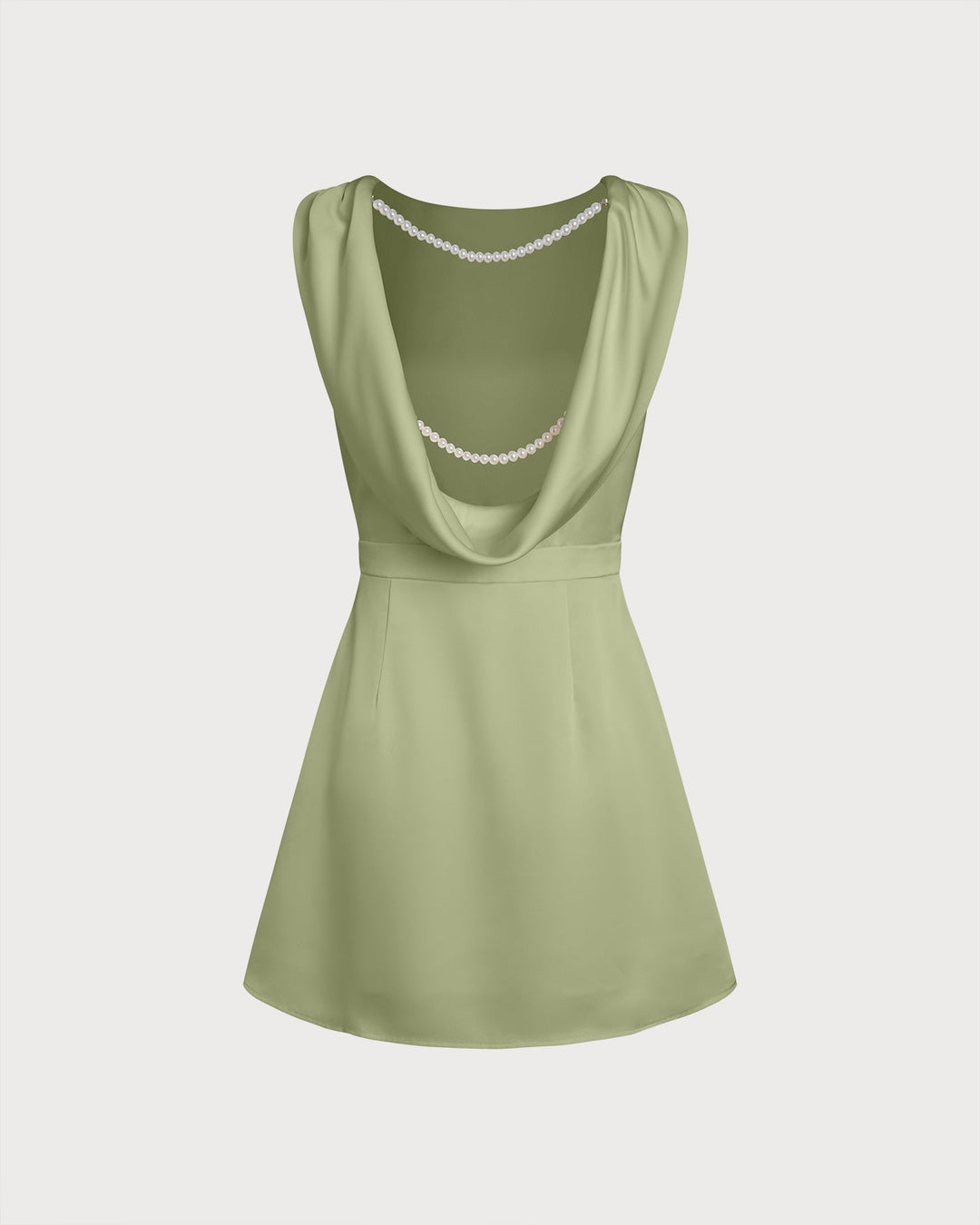 Green Boat Neck Pearl Satin Mini Dress