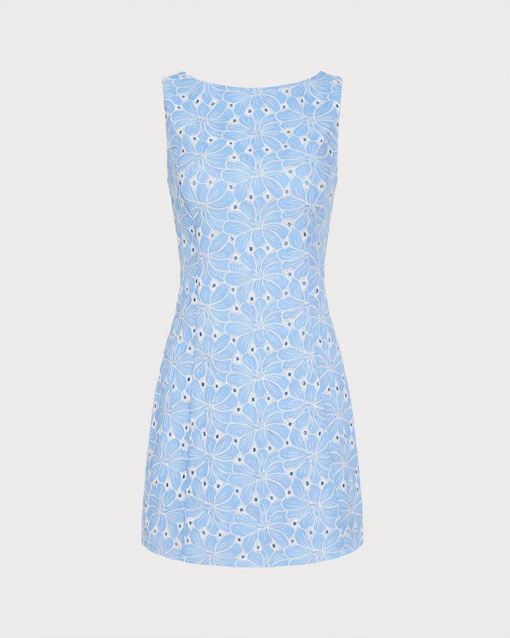 Blue Embroidery Sleeveless Mini Dress
