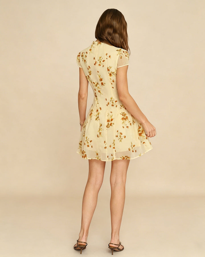 Light Yellow Turtle Floral Mini Dress