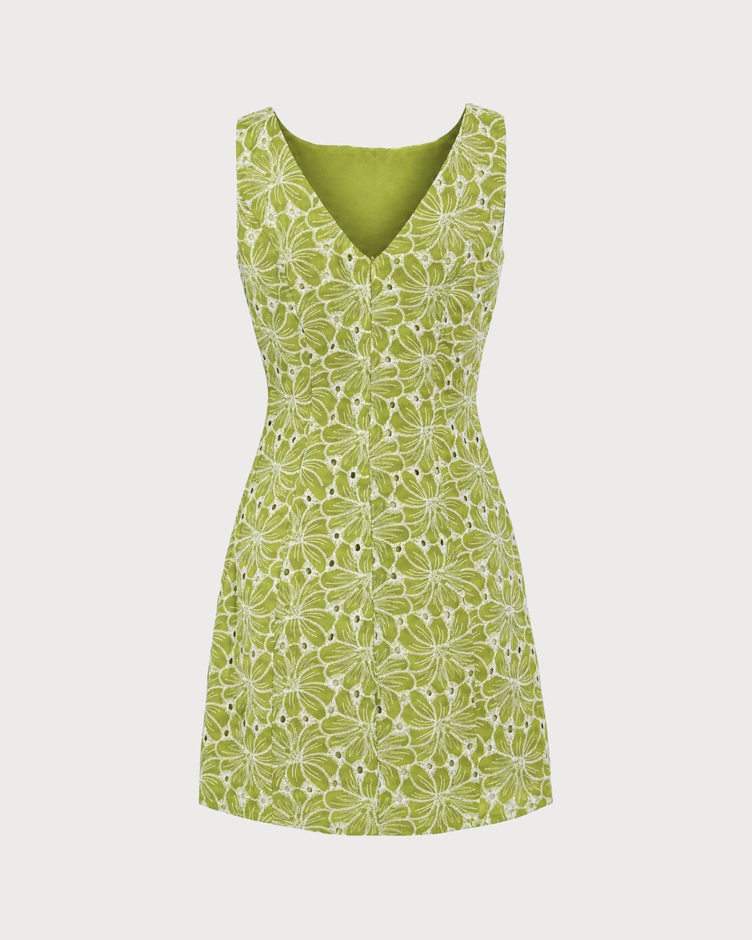 Green Boat Neck Embroidery Mini Dress