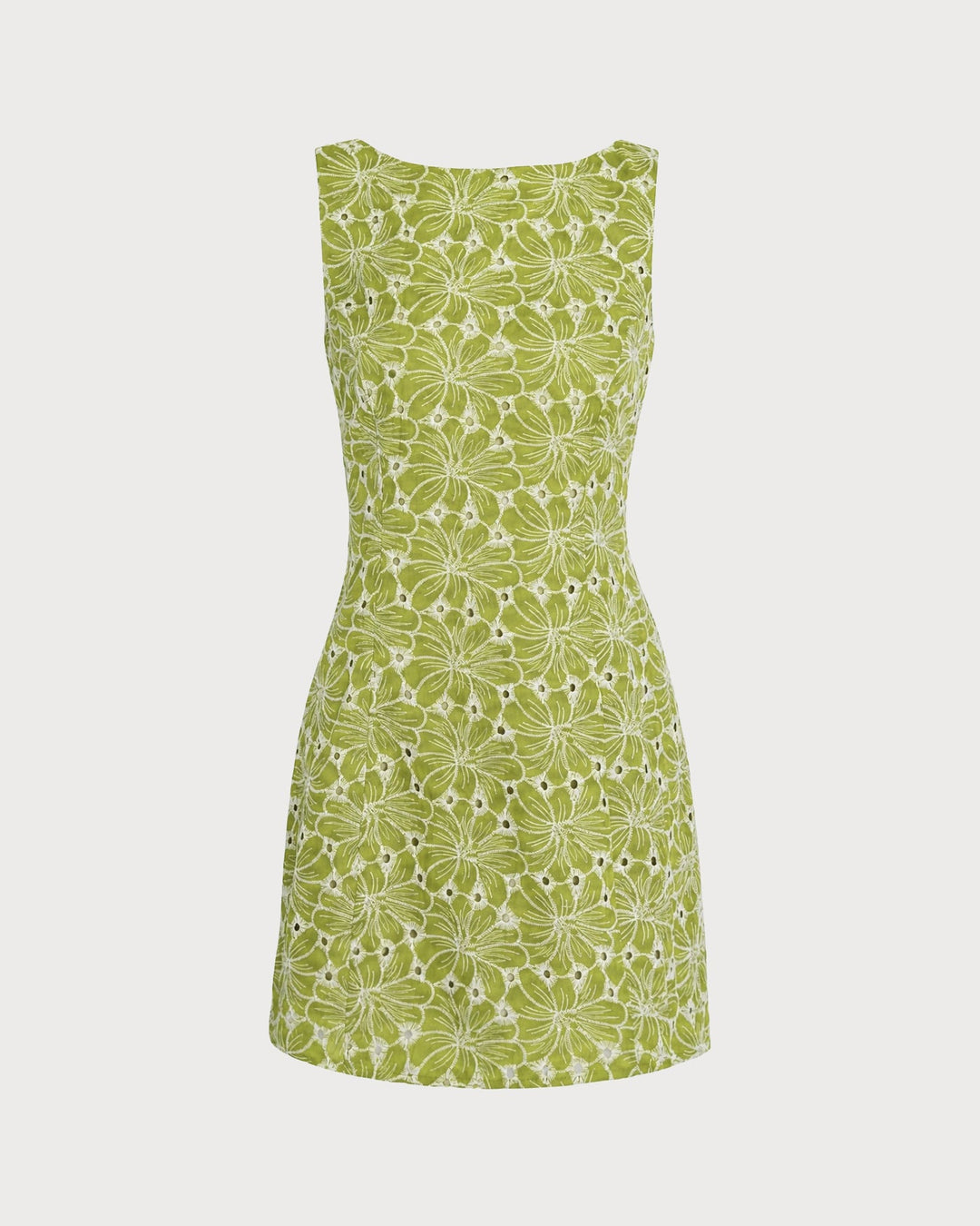 Green Boat Neck Embroidery Mini Dress