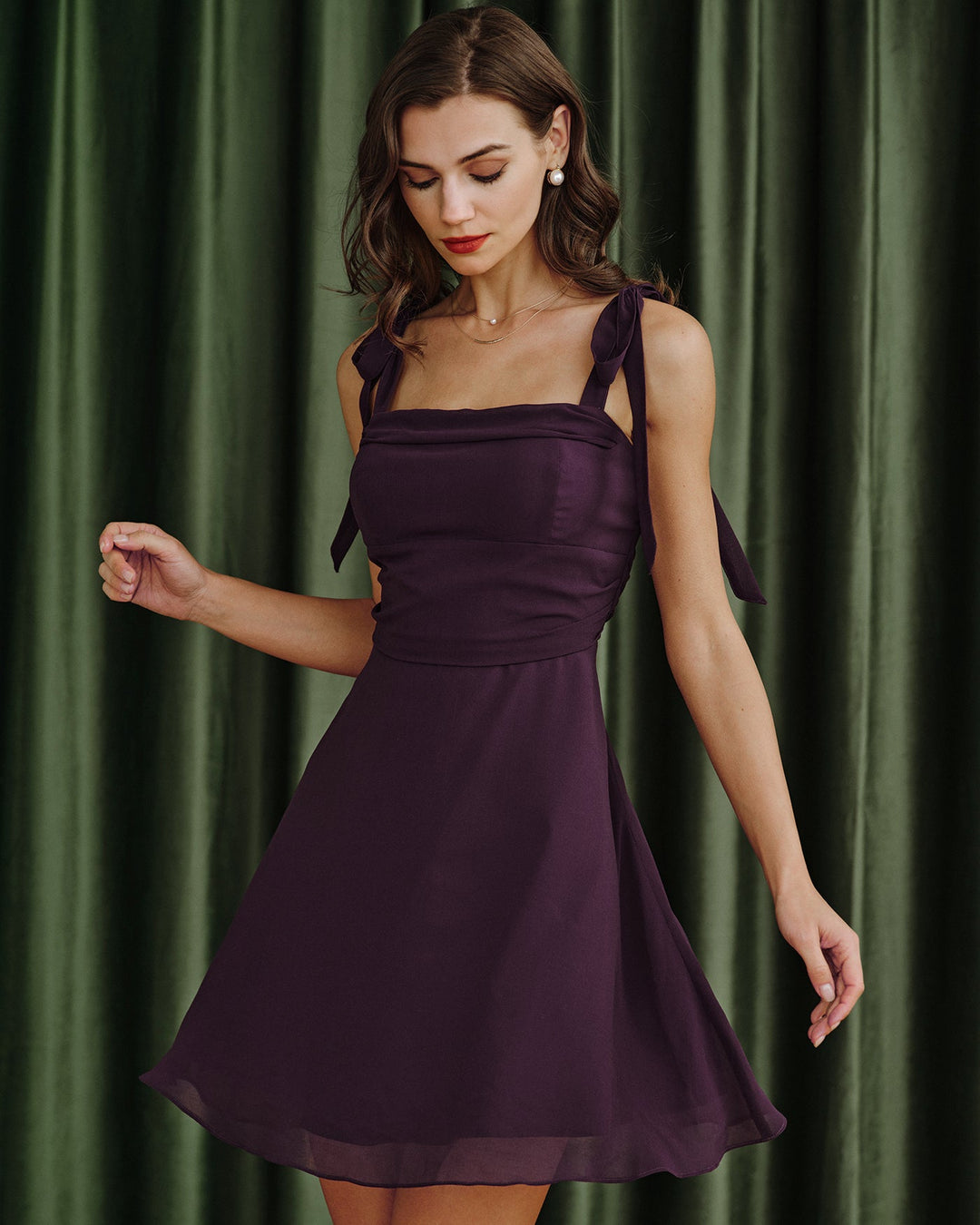 Purple Tie Strap Chiffon Mini Dress