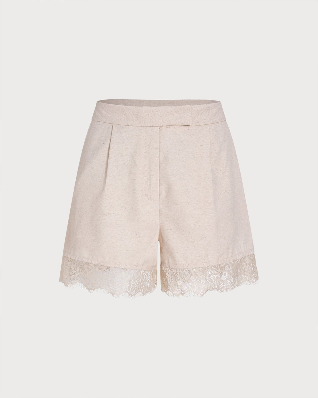 Apricot Lace Splicing Pockets Shorts