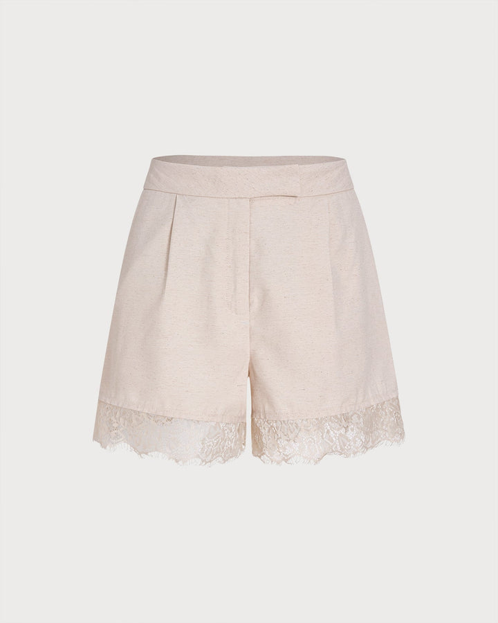 Apricot Lace Splicing Pockets Shorts