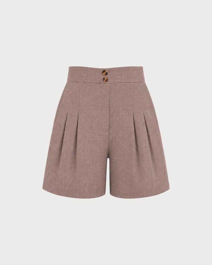 Brown Elastic Waist Pockets Shorts