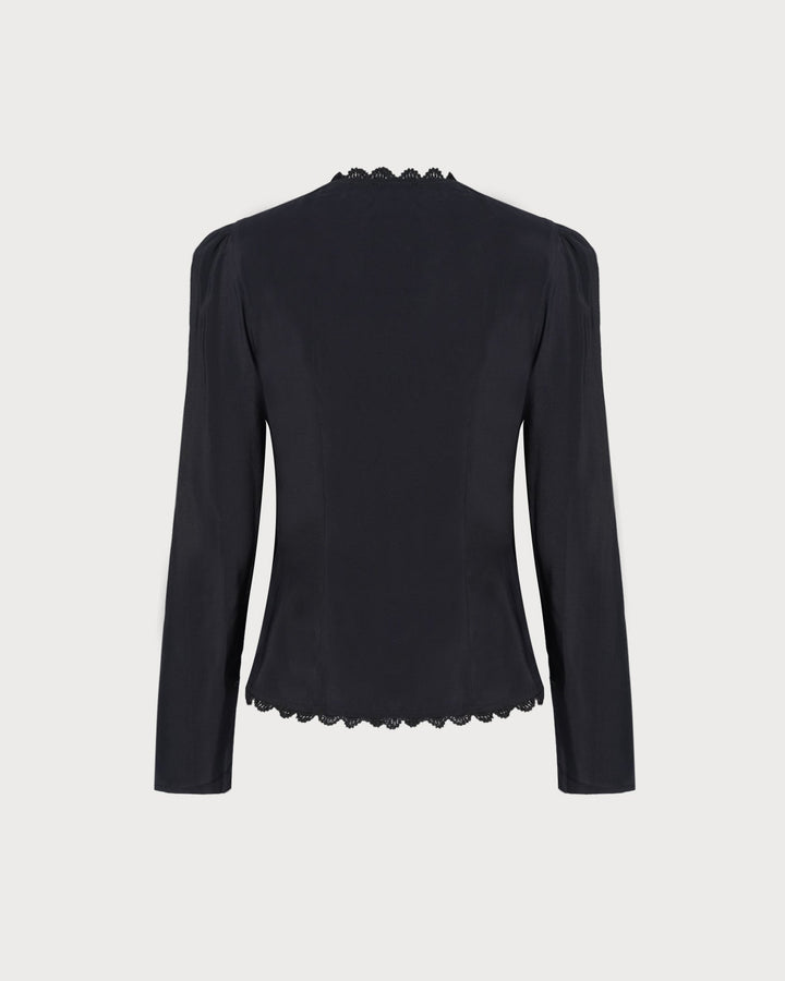 Black V Neck Lace Blouse